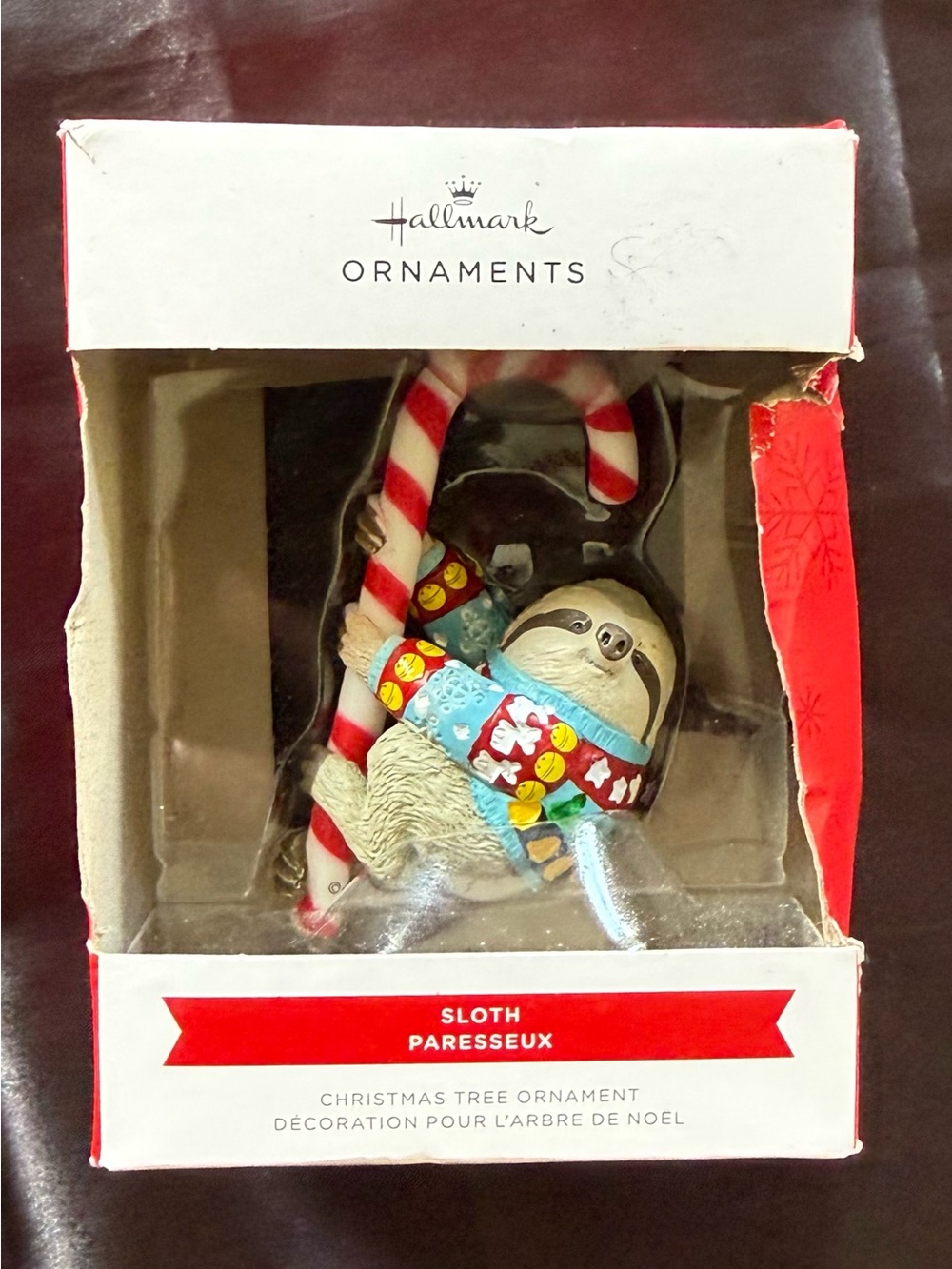 NIB Hallmark Sloth in Ugly Blue Christmas Sweater Ornament